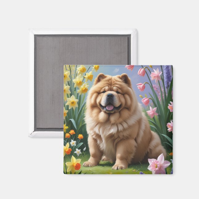 Imán Pintura de las flores de primavera del perro de va (Anverso/Reverso)