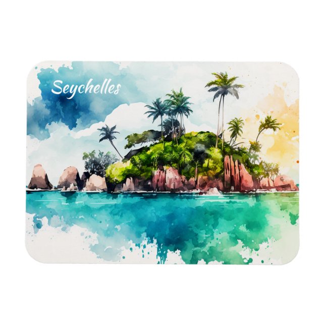 Imán Pintura de las islas Tropicales de Seychelles (Horizontal)