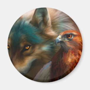 Imán Pintura de lobo y águila