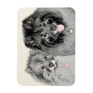 Imán Pintura de madre y hijo Keeshond - Arte de perro o