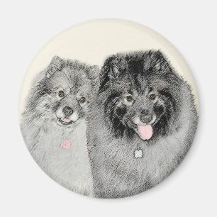 Imán Pintura de madre y hijo Keeshond - Arte de perro o