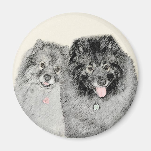 Imán Pintura de madre y hijo Keeshond - Arte de perro o (Frente)