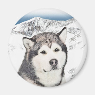 Imán Pintura de Malamute de Alaska - Arte de Perro Orig