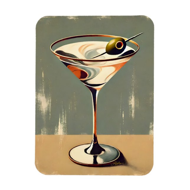 Imán Pintura de Martini de Olive de Mediados del Siglo  (Vertical)