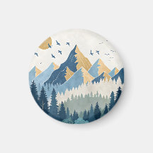 Pintura de montañas con pájaros en vuelo