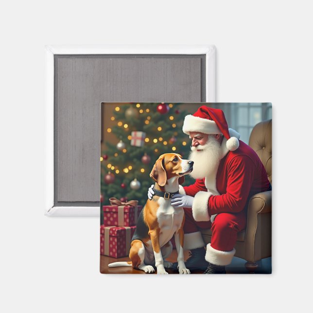 Imán Pintura de Navidad de Beagle Conoce a Santa (Anverso/Reverso)