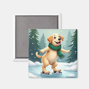 Imán Pintura de Navidad de Labrador Retriever patinando