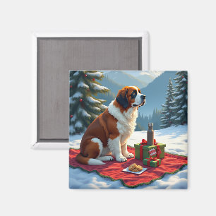 Imán Pintura de Navidad de picnic invernal de San Berna