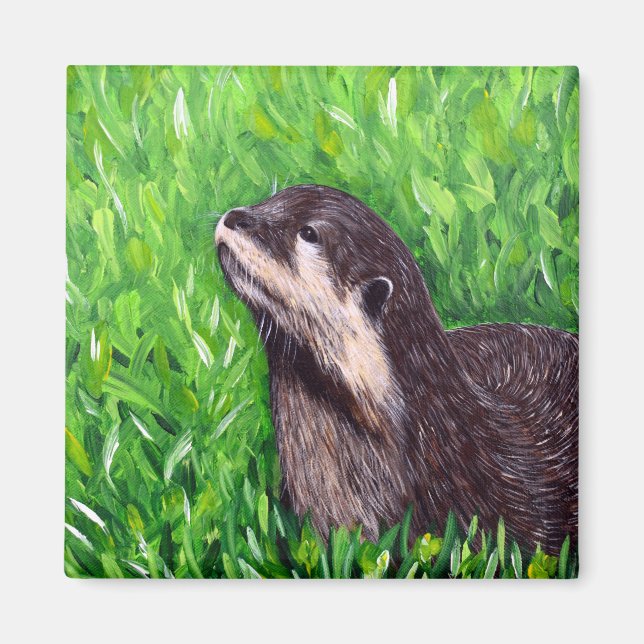Imán Pintura de nutria de río Little (Frente)
