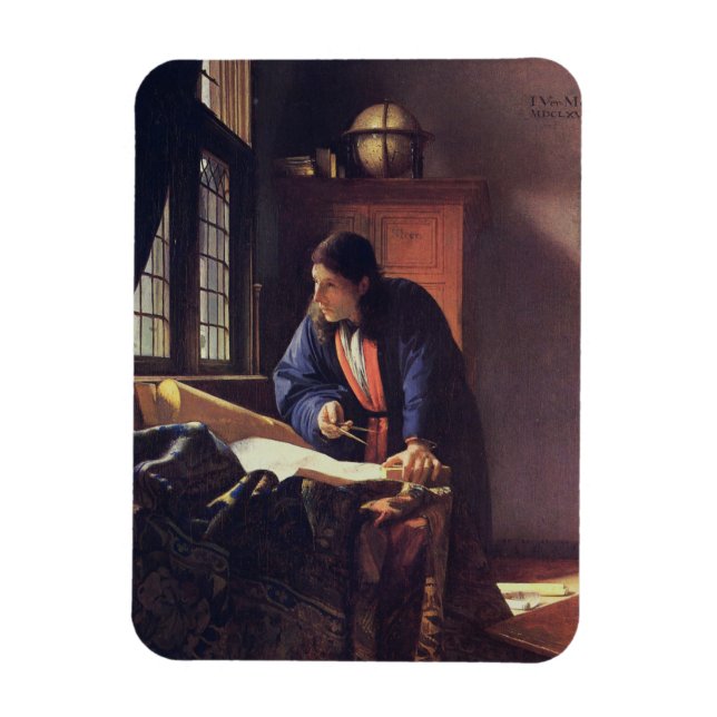 Imán Pintura de obra maestra de Vermeer Geographer (Vertical)