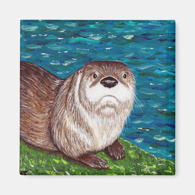 Imán Pintura de Otter en el río Cheeky (Frente)