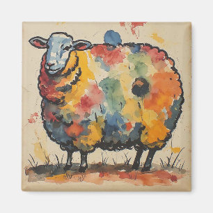 Imán Pintura de oveja juguetona en acuarela