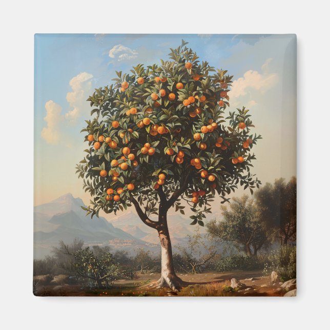 Imán Pintura de paisajes de árbol de Naranja de época (Frente)