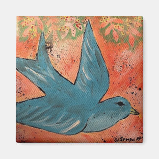 Imán Pintura de pájaro volando lienzo de 6" X 6" 2017