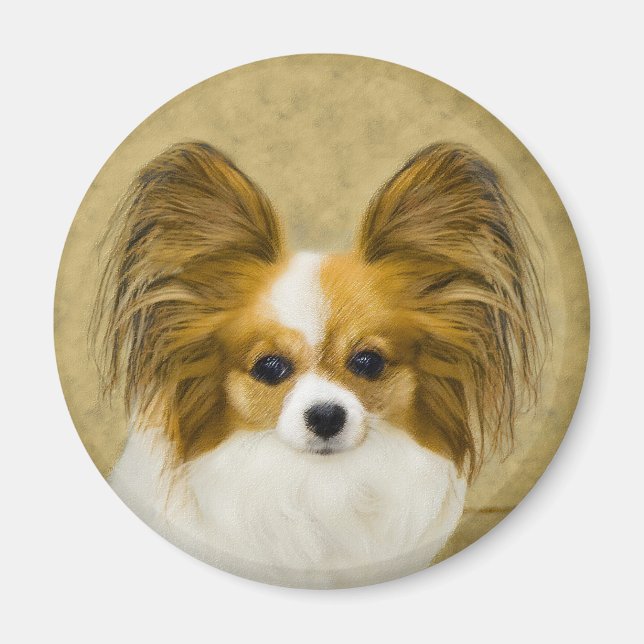 Imán Pintura de Papillon (Hound Tri) - Arte original de (Frente)