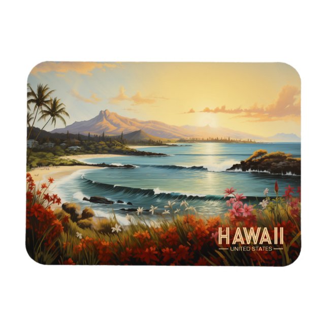 Imán Pintura de paraíso tropical de la playa de Hawaii (Horizontal)