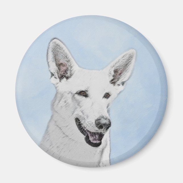 Imán Pintura de pastor blanco - Arte de perro original  (Frente)