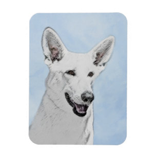 Imán Pintura de pastor blanco - Arte de perro original