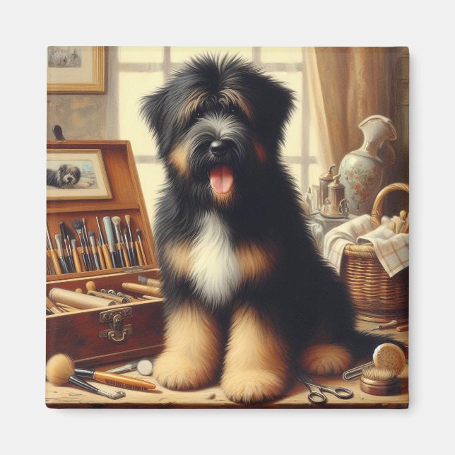 Imán Pintura de perro de Briard (Frente)