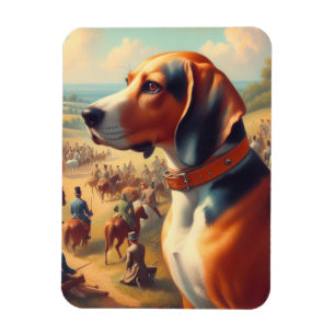 Imán Pintura de perro de Coonhound vintage