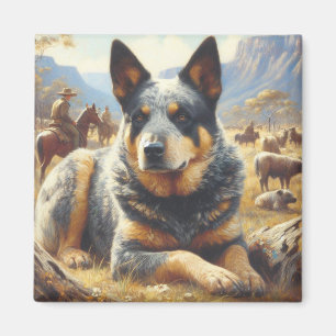Imán Pintura de perro de ganado antiguo de Australia