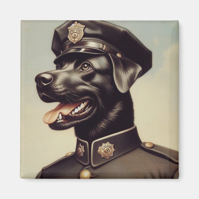 Imán Pintura de perro de la policía de época (Frente)