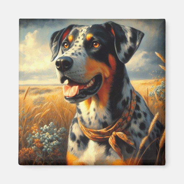 Imán Pintura de perro de leopardo de Catahoula (Frente)