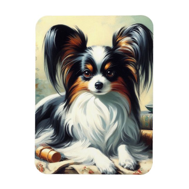 Imán Pintura de perro de Papillon de época (Vertical)