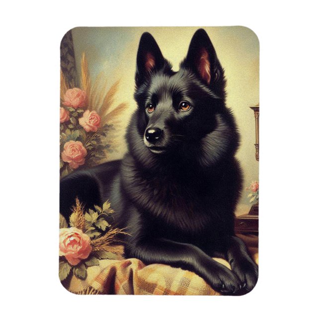 Imán Pintura de perro de Schipperke vintage (Vertical)