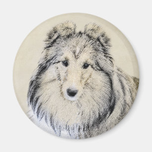 Imán Pintura de perro pastelero Shetland - Arte origina