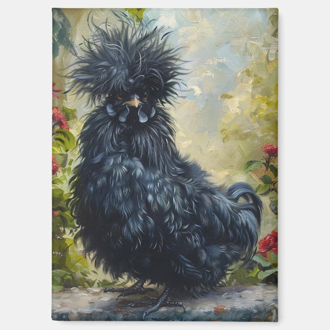 Imán Pintura de pollo de Silkie Negro (Anverso)