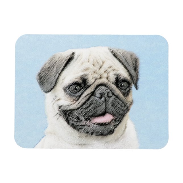 Imán Pintura de pug - Arte de perro original lindo (Horizontal)