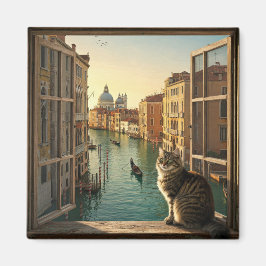 Imán Pintura de recuerdo de viajes de gato en Venecia I