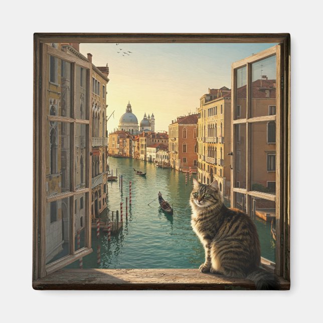 Imán Pintura de recuerdo de viajes de gato en Venecia I (Frente)