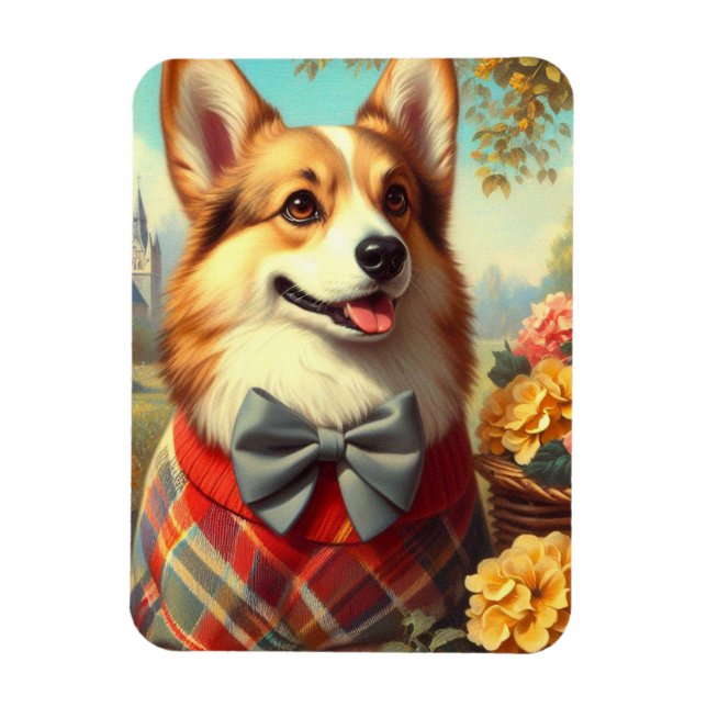 Imán Pintura de retro galés Corgi Cardigan (Vertical)