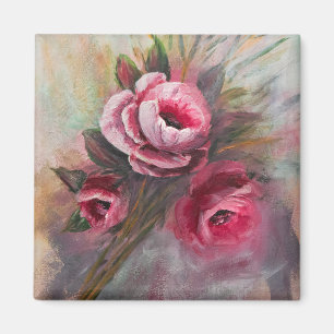 Imán Pintura de rosas rosadas hecha en acrílico