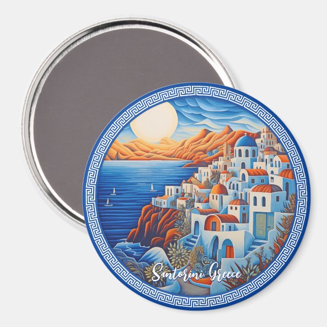 Imán Pintura de Santorini Grecia | Arte de viajes (Anverso/Reverso)