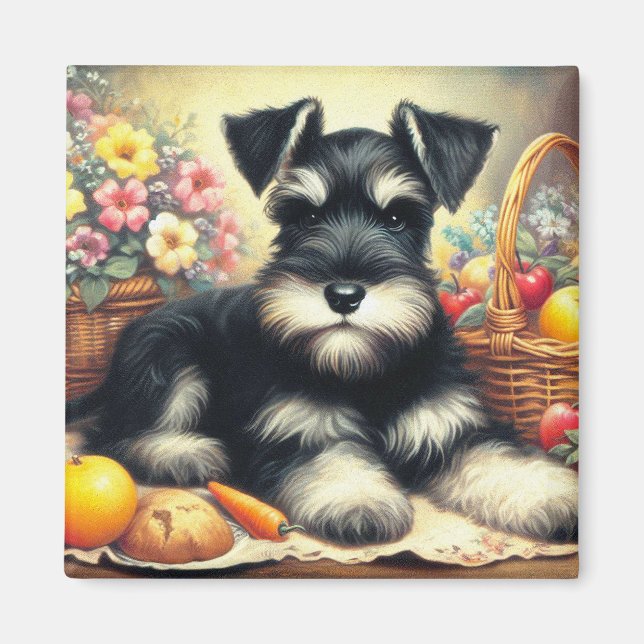 Imán Pintura de Schnauzer de época (Frente)
