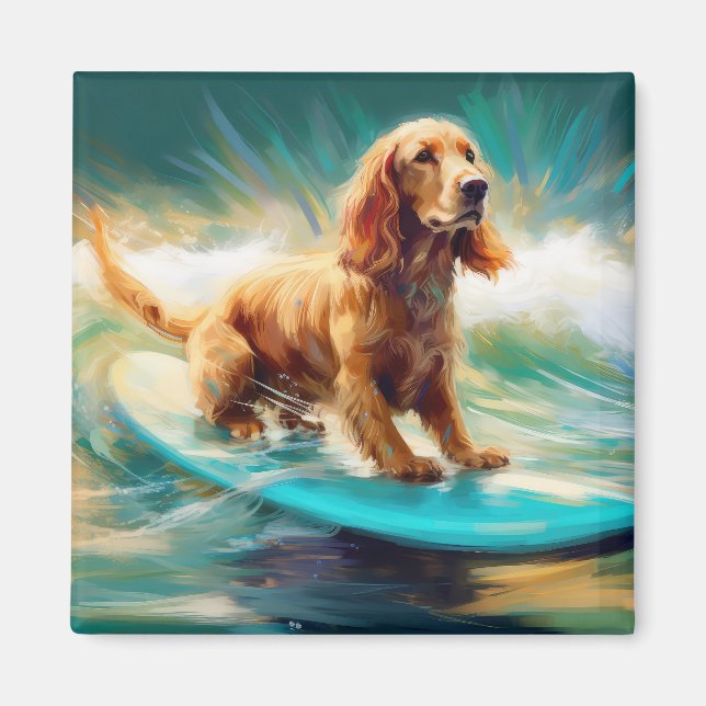 Imán Pintura de surf Cocker Spaniel Beach (Frente)