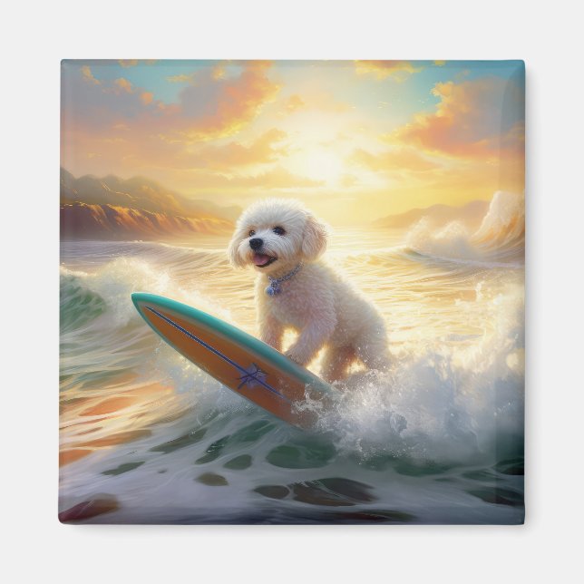 Imán Pintura de surf de Bichon Frise Beach (Frente)