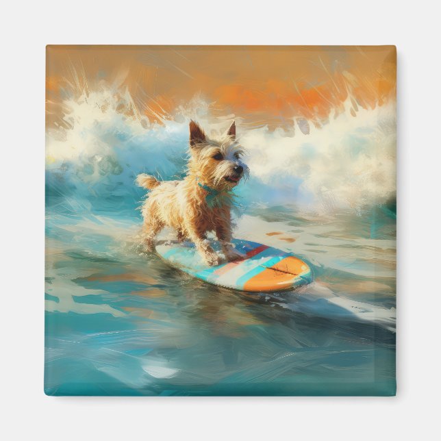 Imán Pintura de surf de Biewer Terrier Beach (Frente)