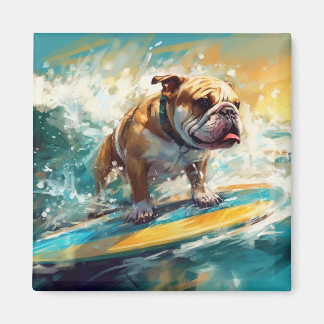 Imán Pintura de Surf de la Playa Bulldog (Frente)