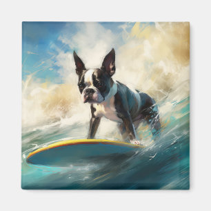 Imán Pintura de surf en Boston Terrier Beach