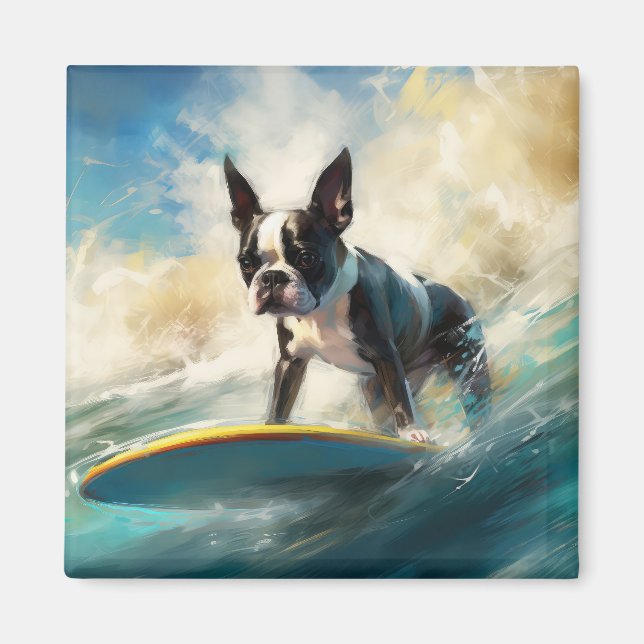 Imán Pintura de surf en Boston Terrier Beach (Frente)