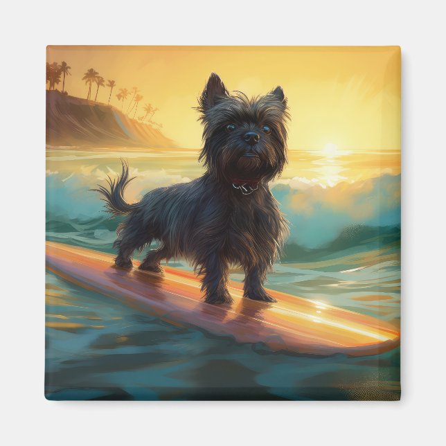 Imán Pintura de surf en la playa de Affenpinscher (Frente)