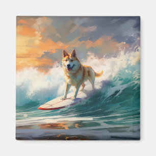 Imán Pintura de surf en la playa de Akita