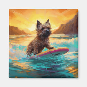 Imán Pintura de surf en la playa de Cairn Terrier