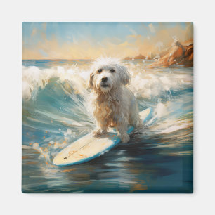 Imán Pintura de surf en la playa de Coton De Tulear