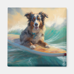 Imán Pintura de Surf en la Playa de Pastor Australiano