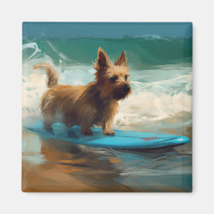 Imán Pintura de Surf en la Playa de Terrier Australiano